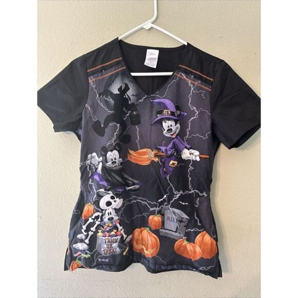 Disney Mickey Minnie Mouseโ Halloween Women's Size S Medical Scrub Top